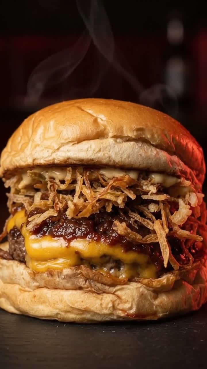 Hambúrguer com queijo e molho em iluminação cinematográfica